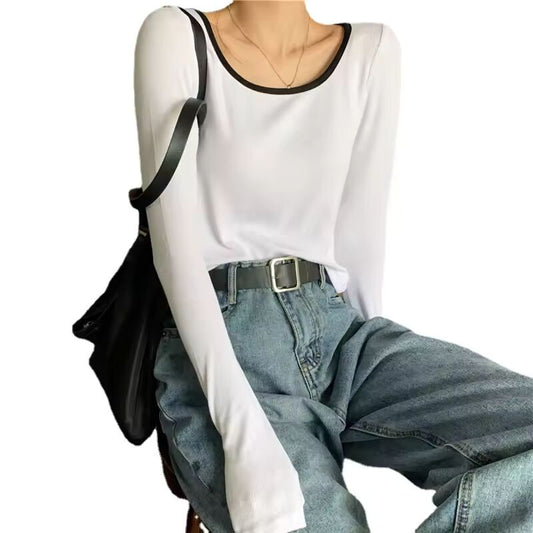 New Y2K Long Sleeve T-shirt Women Kpop Japanese Vintage Crop Tops Woman Sexy Slim Patchwork Tee Shirt Autumn Winter Black Cloths