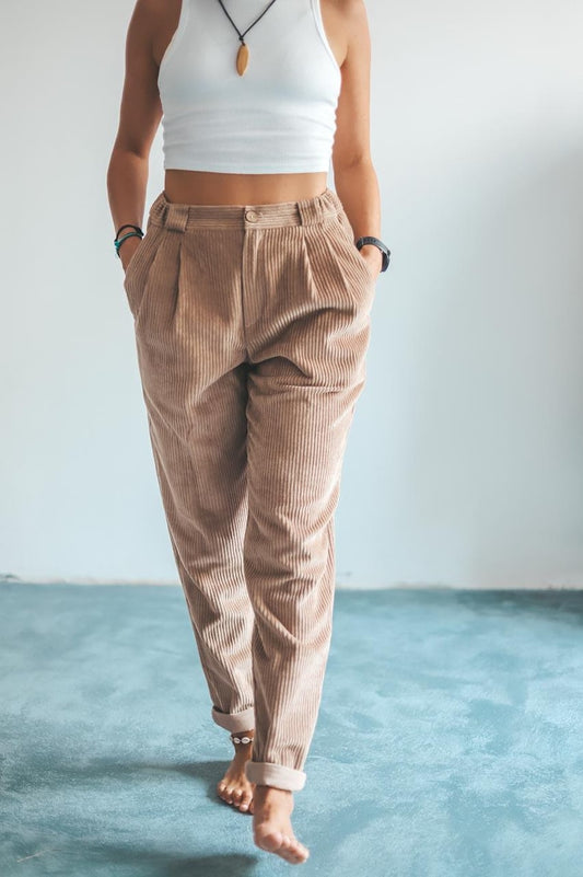 100% Cotton Corduroy Pants Natural Vintage Style Washed Cord Pants with Pleats Corduroy Trousers Women Cord Pants